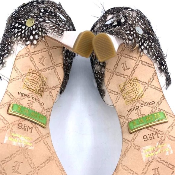 NWB-L.A.M.B Lesley Feather Heels White 9.5 With Dust Bag & Original Box - Picture 6 of 8